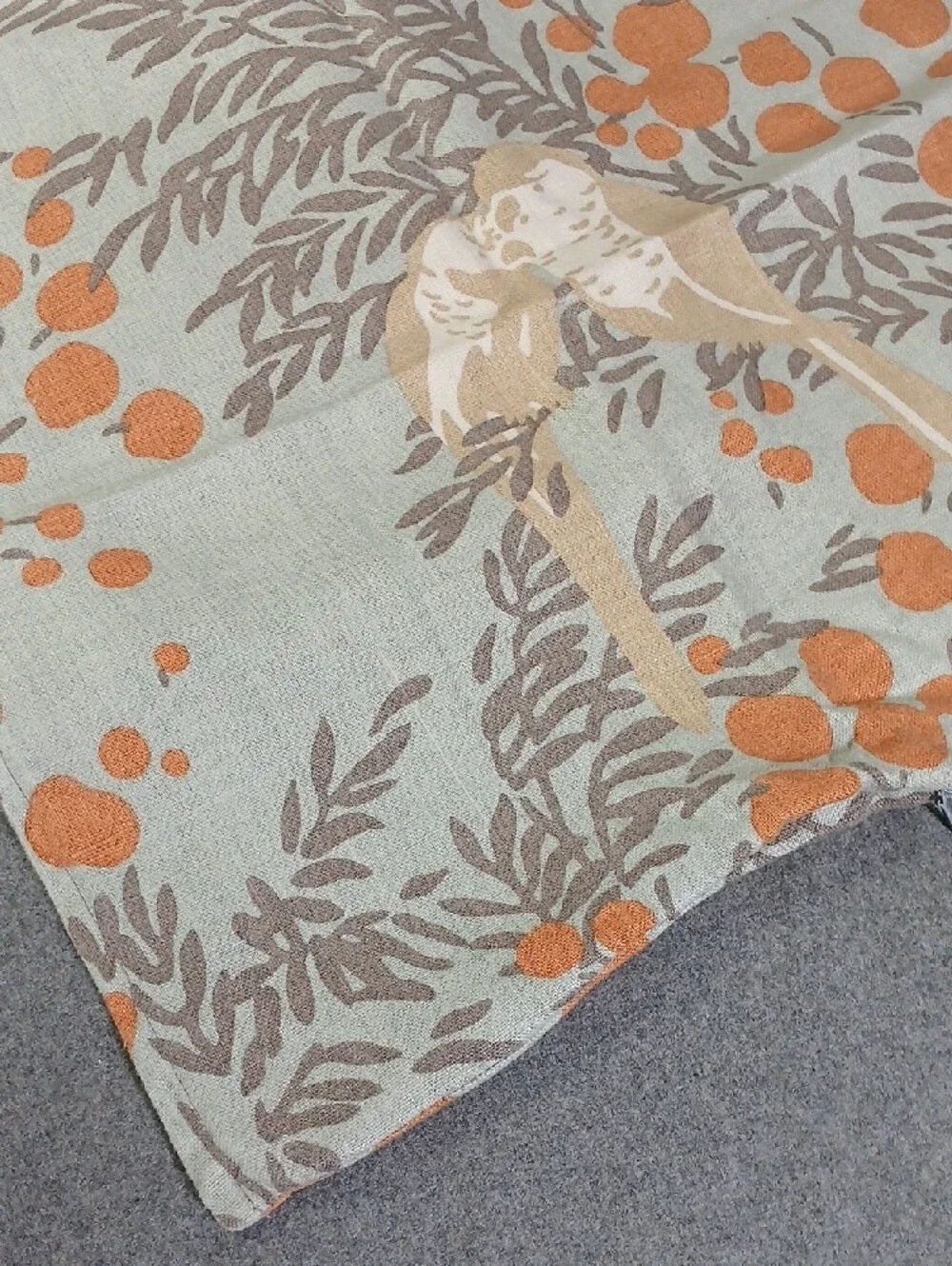 Pair of Linen Light gray Floral Lovebirds with Orange Accents
